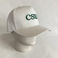 cream suede cap with 'CSU' embroidered on it, displayed on a mannequin head against a light gray background.