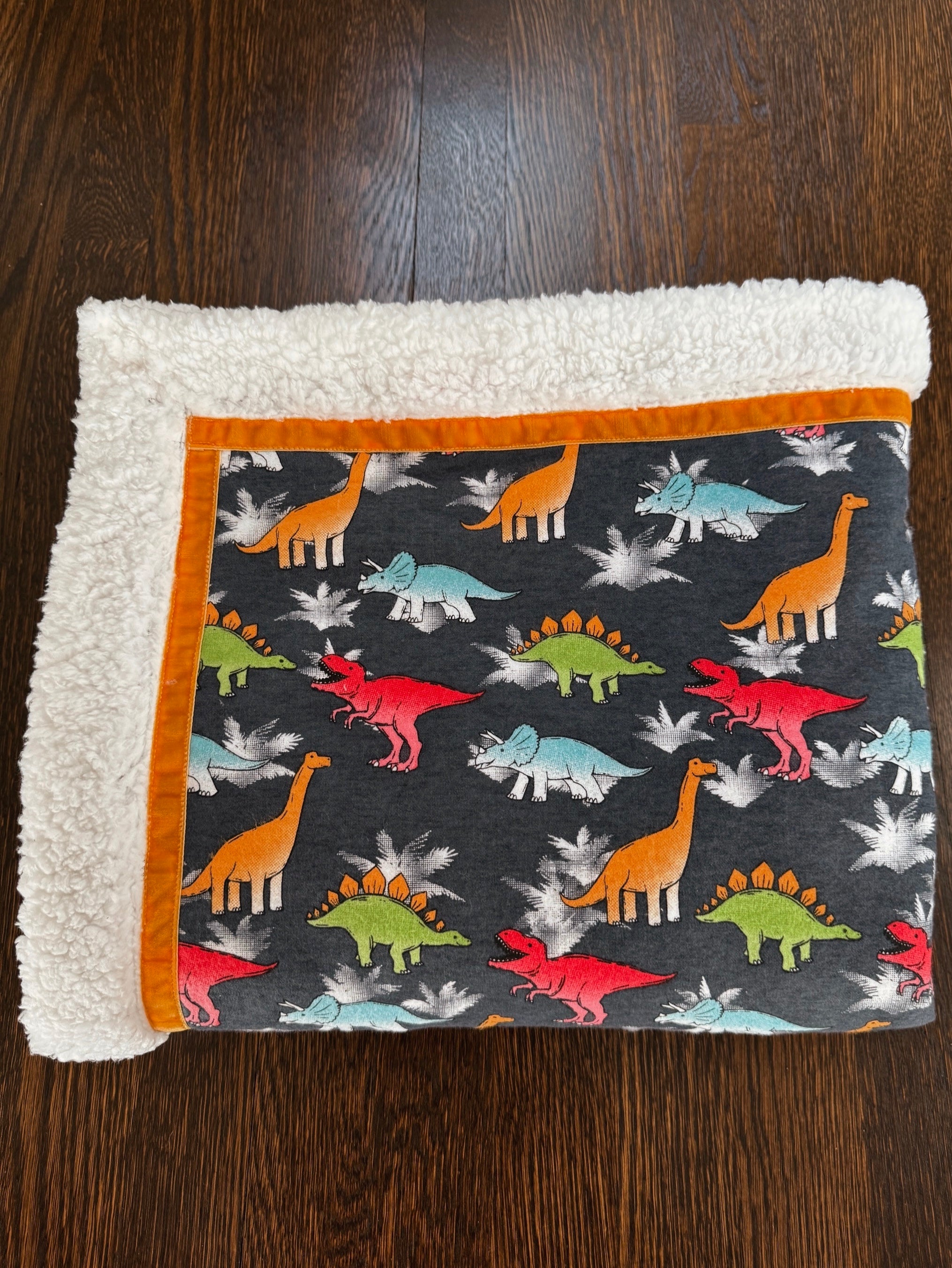 Colorful Dinos on Gray Handmade Blanket