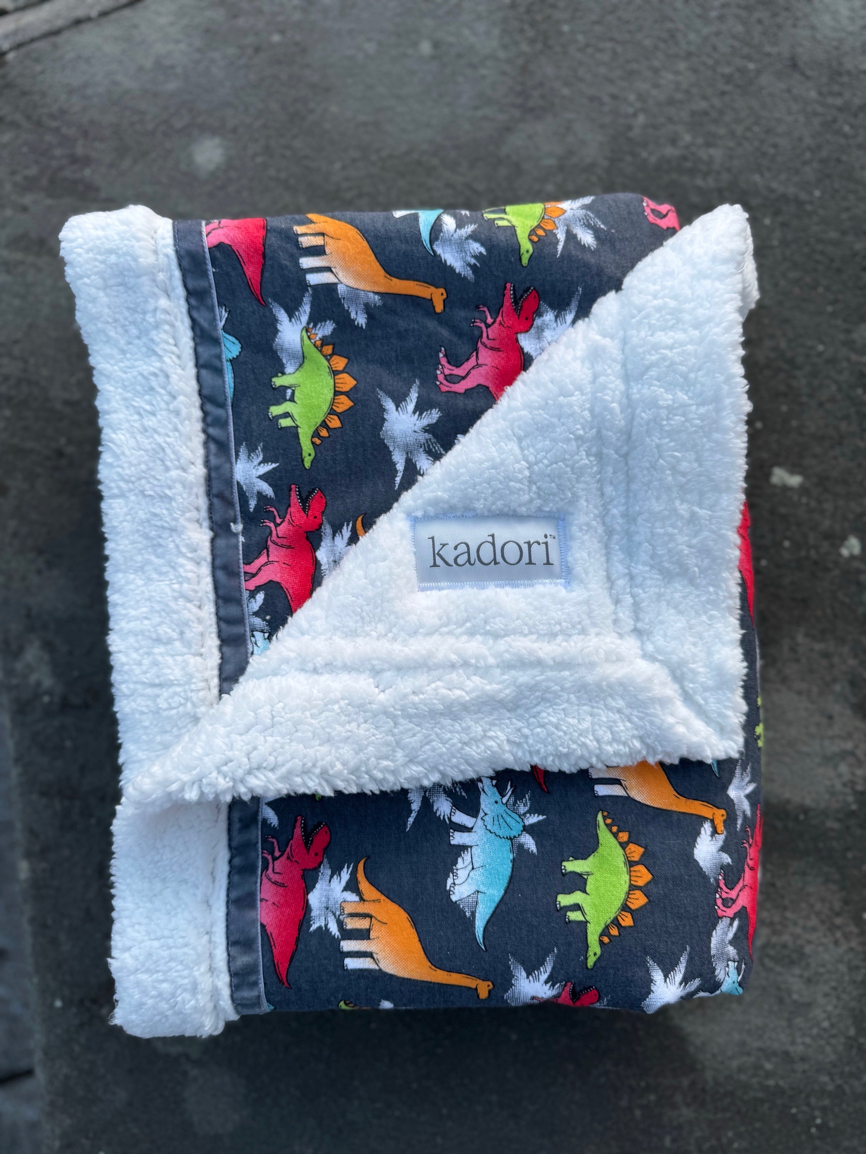 Colorful Dinos on Gray Handmade Blanket